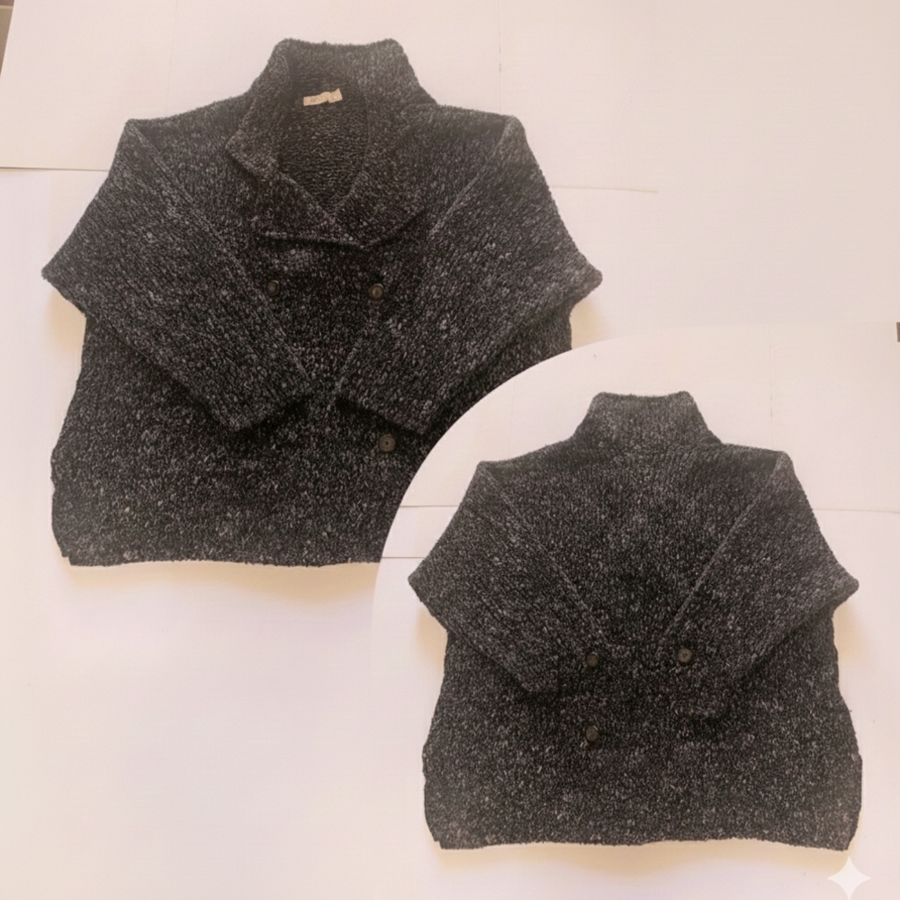 Relais Vintage Black Brown Double Breasted Cozy Cottagecore Cardigan Sweater